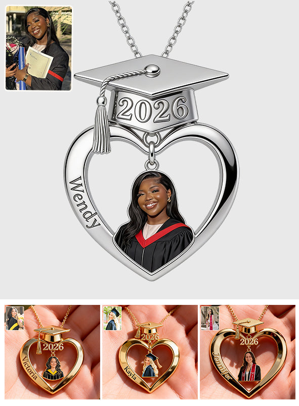 Graduation Class of 2026 - Personalized Graduation Shaped Metal Pendant Necklace