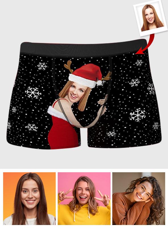 Custom Wife Or Girlfriend Face Boxers Christmas Gift For Men AR View - Personalized Couple Men's boxer briefs