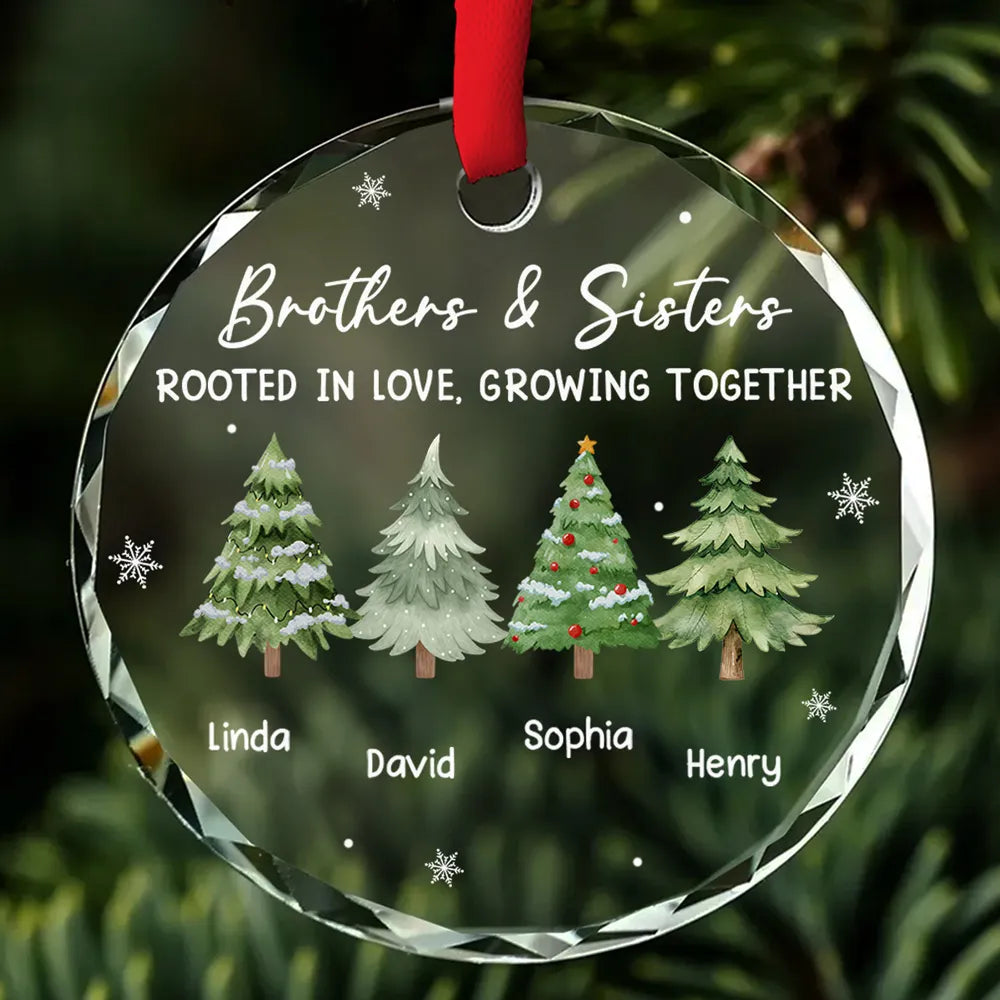 Personalized Crystal Ornament for Siblings – Brothers & Sister Trees, Custom Names, Unique Christmas Gift & Elegant Holiday Décor
