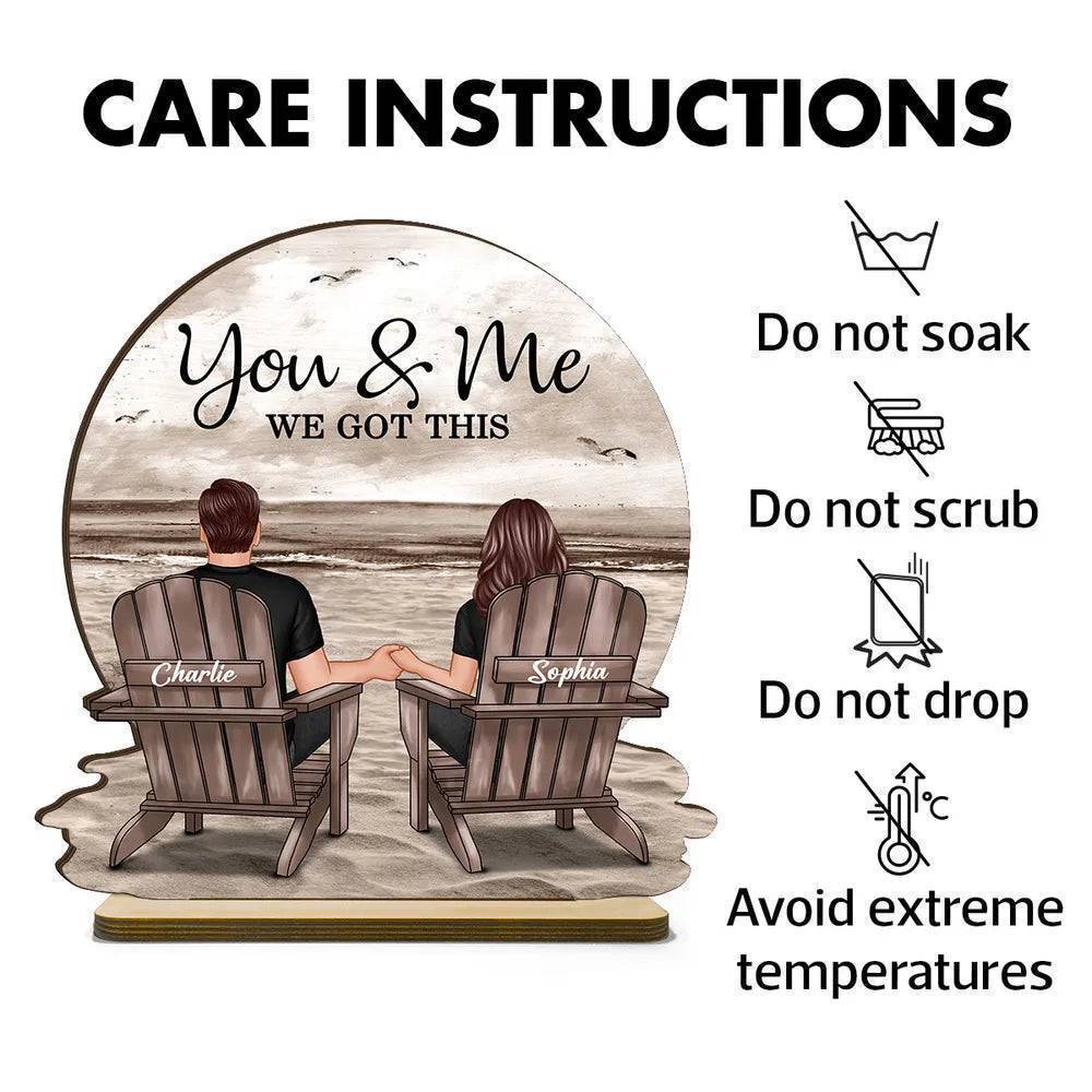 You & Me We Got This Couple Back View Sitting At Beach Landscape Personalized Standing Wooden Plaque