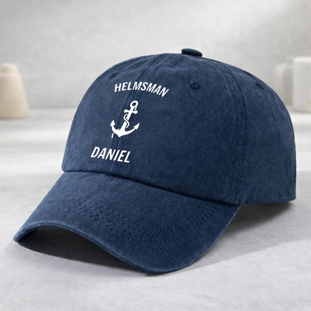 Personalized Washed Denim Baseball Cap with Anchor Icon, Nautical Vintage Look, Unique Gift for Sailors & Dads