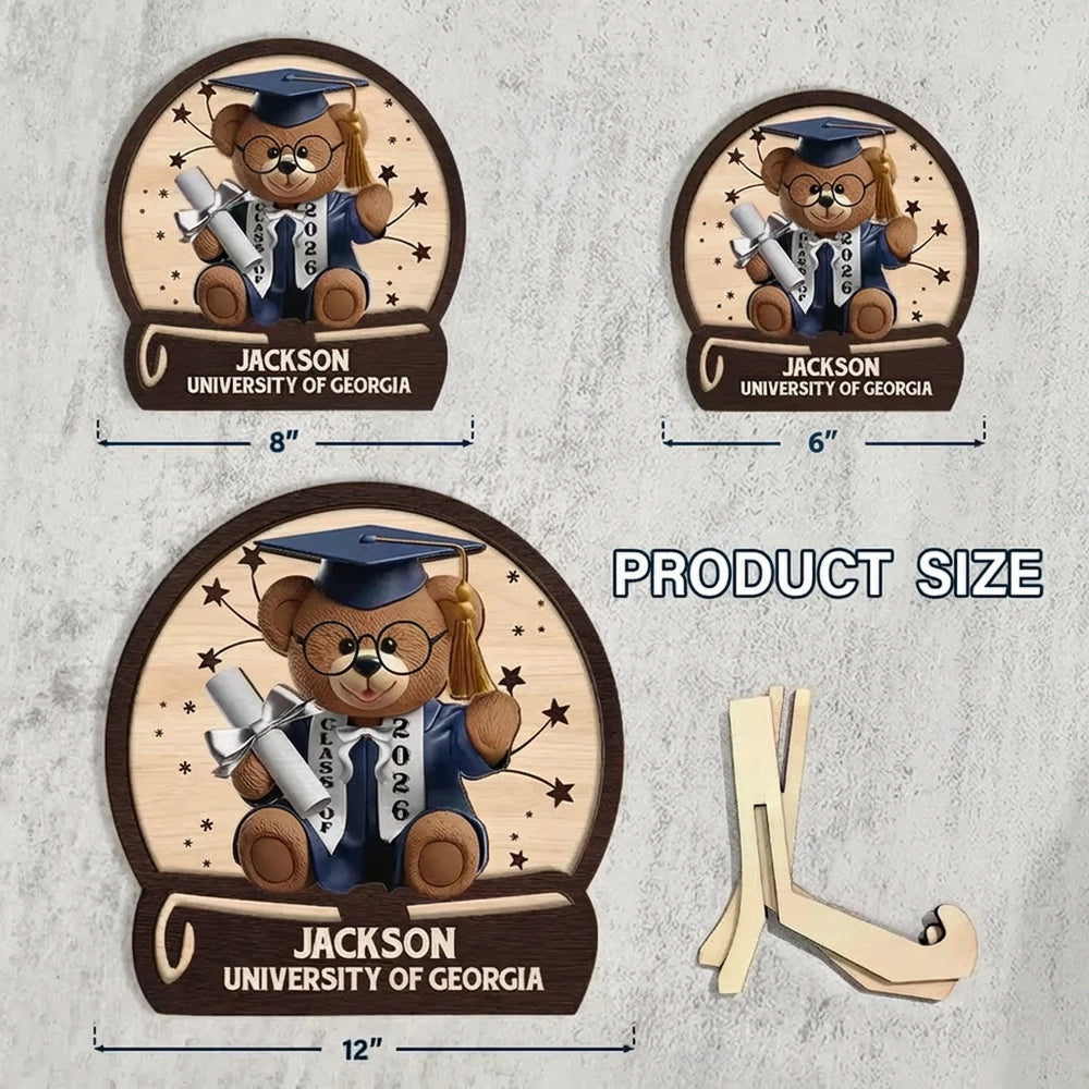 Custom Graduation Bear 2-Layer Wooden Plaque for Nursery or Living Room Display, Sweet Congrats Keepsake, Thoughtful Gift