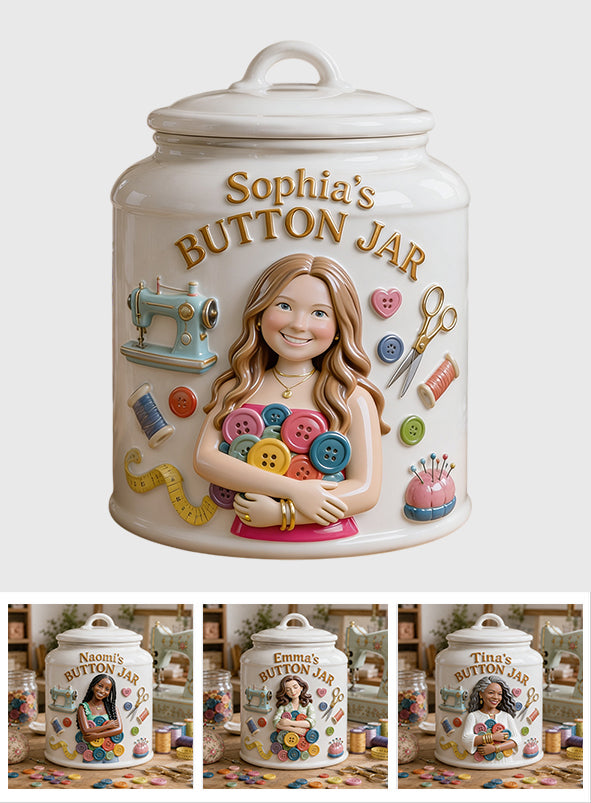 Button Jar For Sewing Lovers - Personalized Sewing Cookie Jar