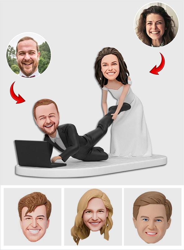 Personalized Couple Groom Bride Wedding Laptop Bobblehead