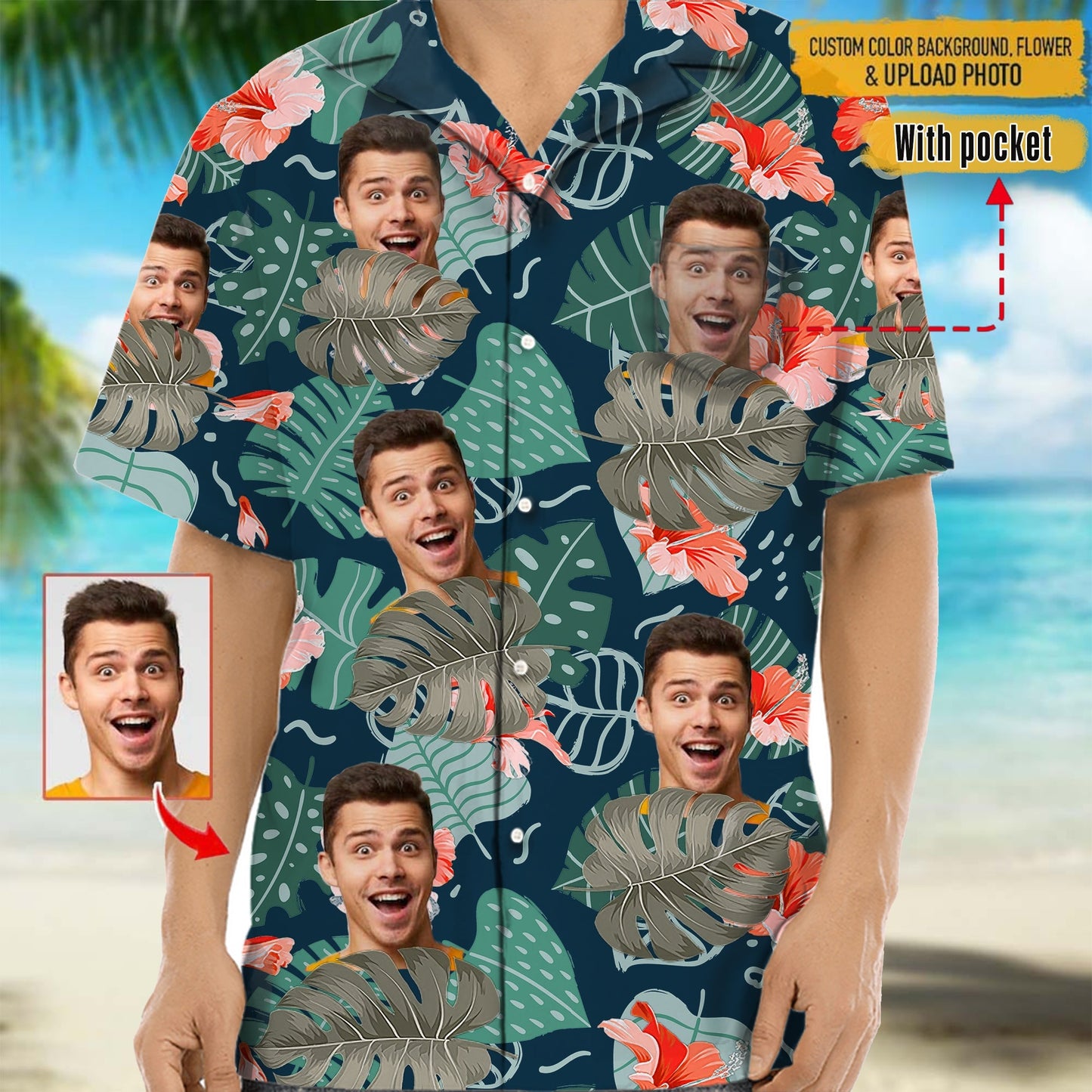 Personalized Face Print Hawaiian Shirt β Upload Your Photo, Perfect for Summer Fun