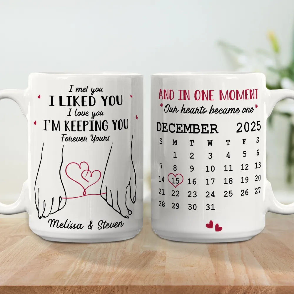 Personalized White Ceramic Mug for Couples with Holding Hands Art, Custom Date, Romantic Keepsake Gift