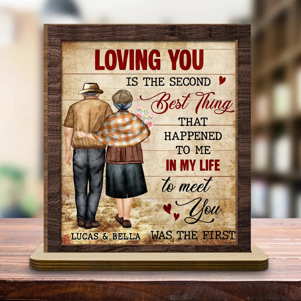 Personalized 2-Layer Wooden Plaque With Vintage Couple Walking Back View Sweet Love Quote, Unique Gift For Wife Or Husband