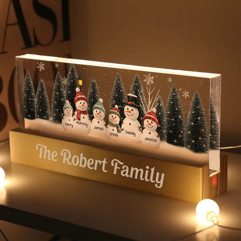LED Light Plaque Personalized Snowman Family, Warm Glow Bedside Decor, Cozy Winter Keepsake, Unique Holiday Gift for Family