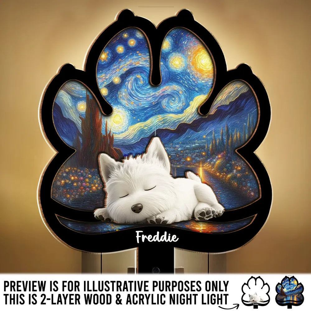 Starry Night Dog Acrylic and Wood Night Light, Cozy Pet-Inspired Design for Bedroom Ambience