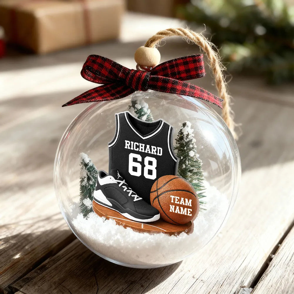 Snow Globe Ornament for Basketball Lovers, Custom Jersey Mini Scene, Unique Christmas Gift for Son or Boyfriend