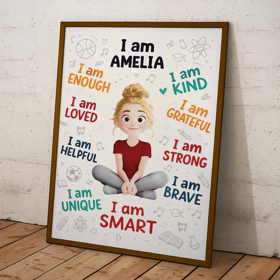 Custom Kids Affirmation Poster | Cute Inspirational Canvas Art to Build Confidence & Gratitude | Thoughtful Gift for Kids