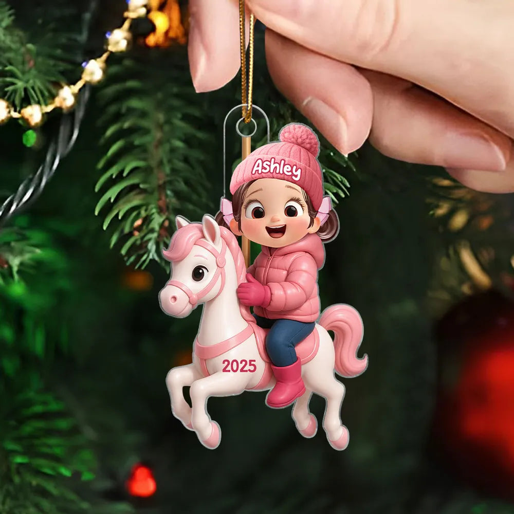 Girl Riding Horse Acrylic Ornament β Personalized Christmas Gift for Kids, Heartwarming Family House Keepsake