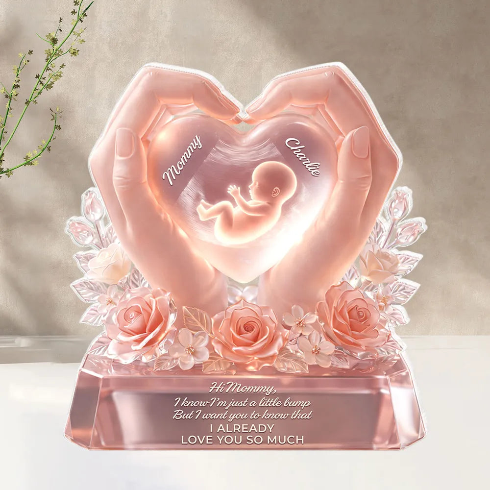 Personalized Shaped Acrylic Block Plaque with Baby Bump Love Quote, Sweet Nursery Shelf Decor, Unique Gift for Mom