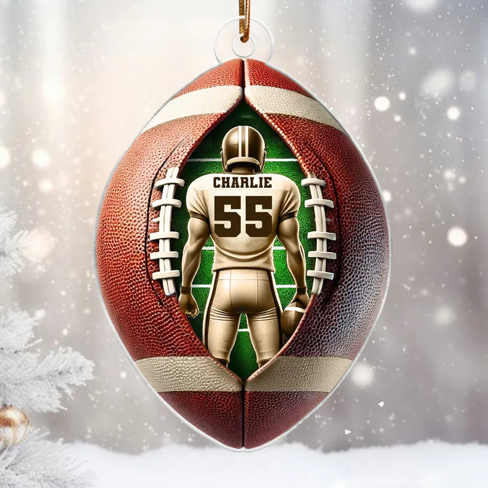 Acrylic Ornament Football Player Personalized, Layered Football Shape, Tree Decor, Unique Gift for Players and Fans