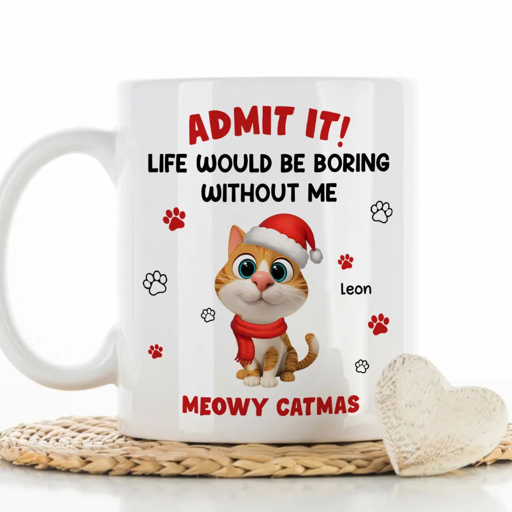 Cartoon Cat Mug, Customizable Festive Design for Christmas, Playful Holiday Cheer, a Unique Gift for Cat Lovers