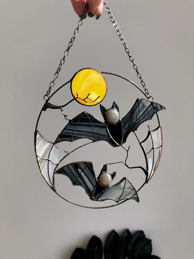 Bat Moon Halloween Window Hanging Suncatcher Ornament Halloween Window Hanging Suncatcher Ornament 0924