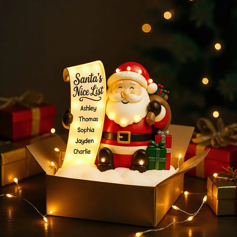 Santa Nice List Acrylic Light Box β Customized Christmas Gift for Friends & Family, Warm Glow Holiday Lamp for Mantel, Bookshelf or Party Display