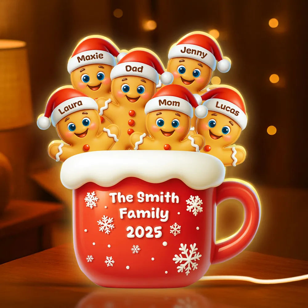 Personalized Family Gingerbread Light-Up Decor β Custom Names, Family Name & Year on Festive Mug β Heartwarming Christmas Gift