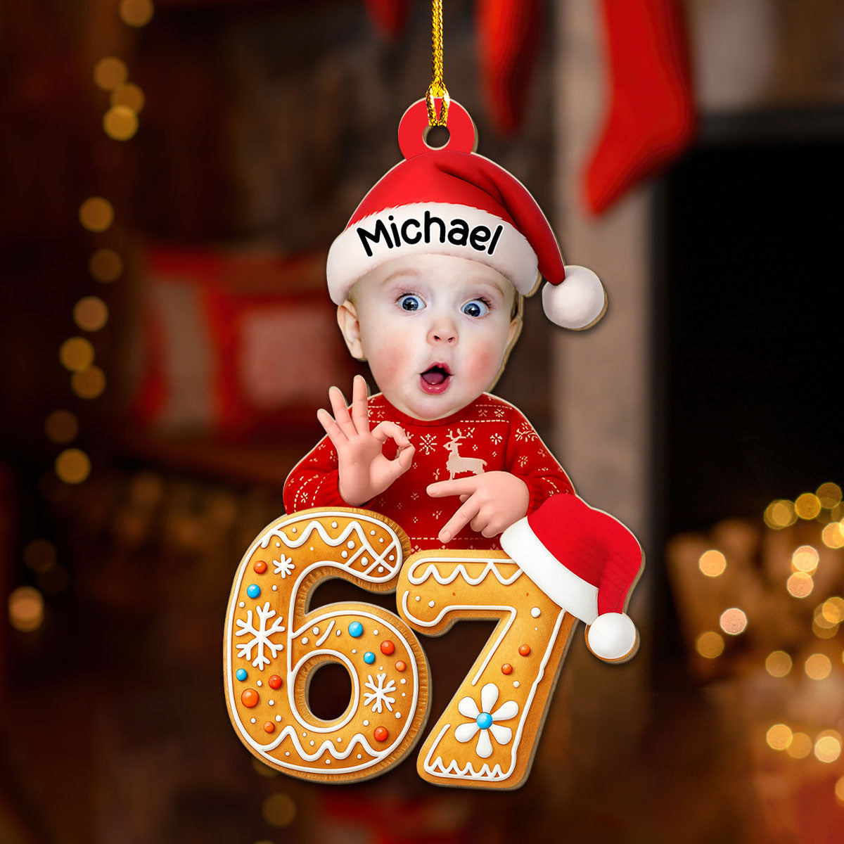Personalized 67 Meme Wooden Ornament with Your Baby Photo β Funny Christmas Wooden Ornament & Unique Holiday Gift for Family and Friends