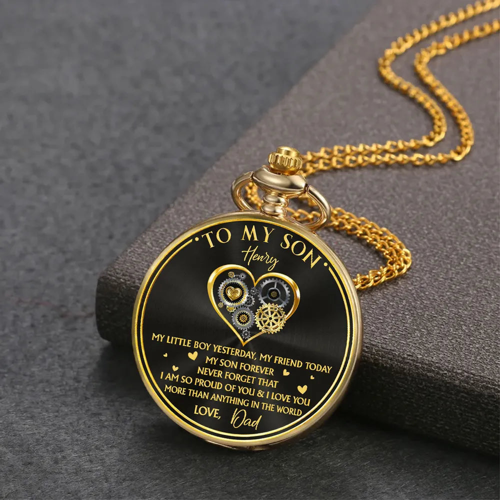Custom Pocket Watch For Son, 'So Proud Of You' Love Note Style, Timeless Gift Keepsake For Him