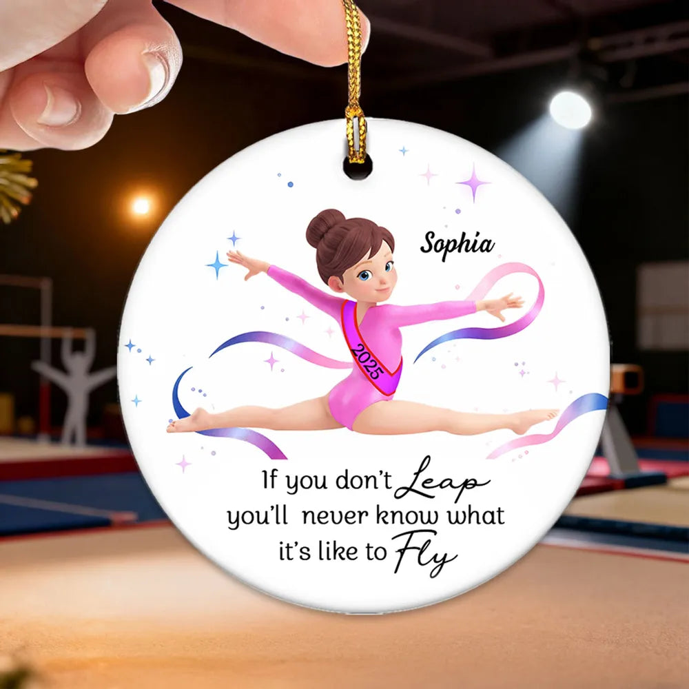 Ceramic Ornament with Inspirational Gymnast Quote - Sweet Holiday Keepsake and Creative Gift for a Young Gymnast