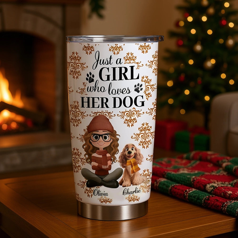 Personalized Insulated Travel Tumbler for Dog Lovers β Custom Girl & Pup Autumn Design, Keeps Drinks Hot or Cold, Unique Gift for Her