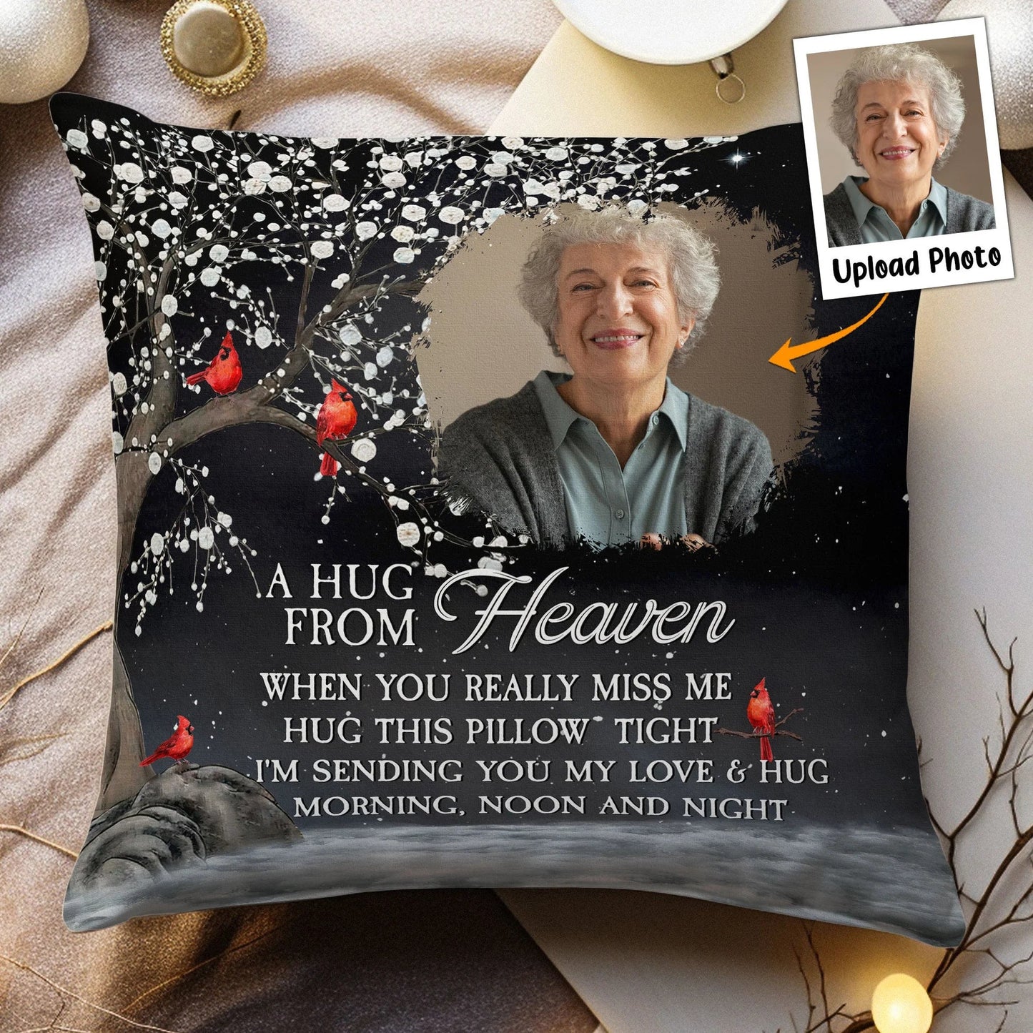 Custom Photo Square Pillow β A Hug From Heaven Memorial Cushion To Hold When You Miss Them, Unique Sympathy Gift & Cozy Room Decor