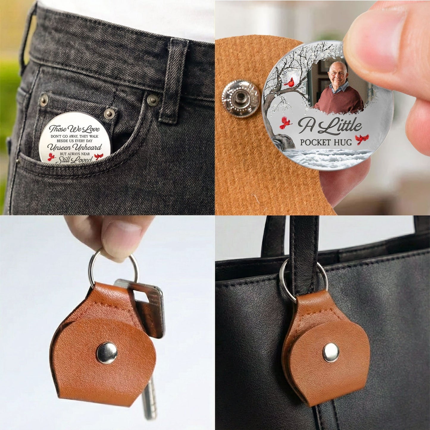 Pocket Hug Memorial Keepsake With Cardinal Winter Scene, Personalized Comfort Gift To Keep Them Close