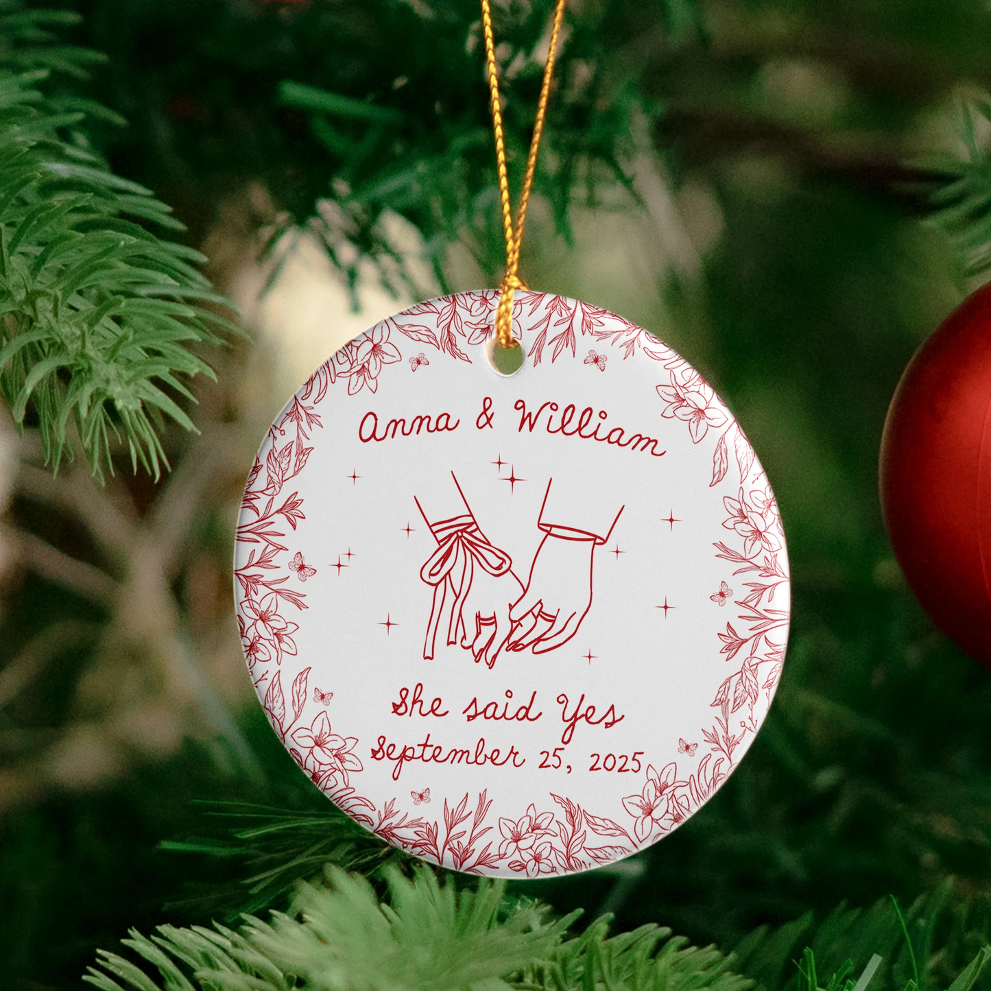 Personalized Ceramic Ornament for Couples First Christmas or Engagement β Custom Art Keepsake, Romantic Tree Decor & Unique Newlywed Gift