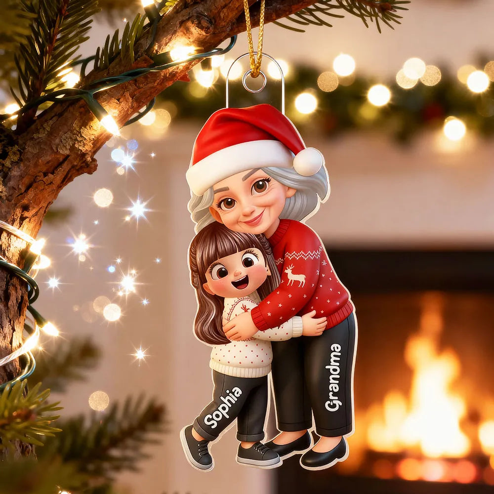 Christmas Grandma & Grandchild Acrylic Ornament β Heartwarming Family Decoration, Perfect Gift for Grandparents