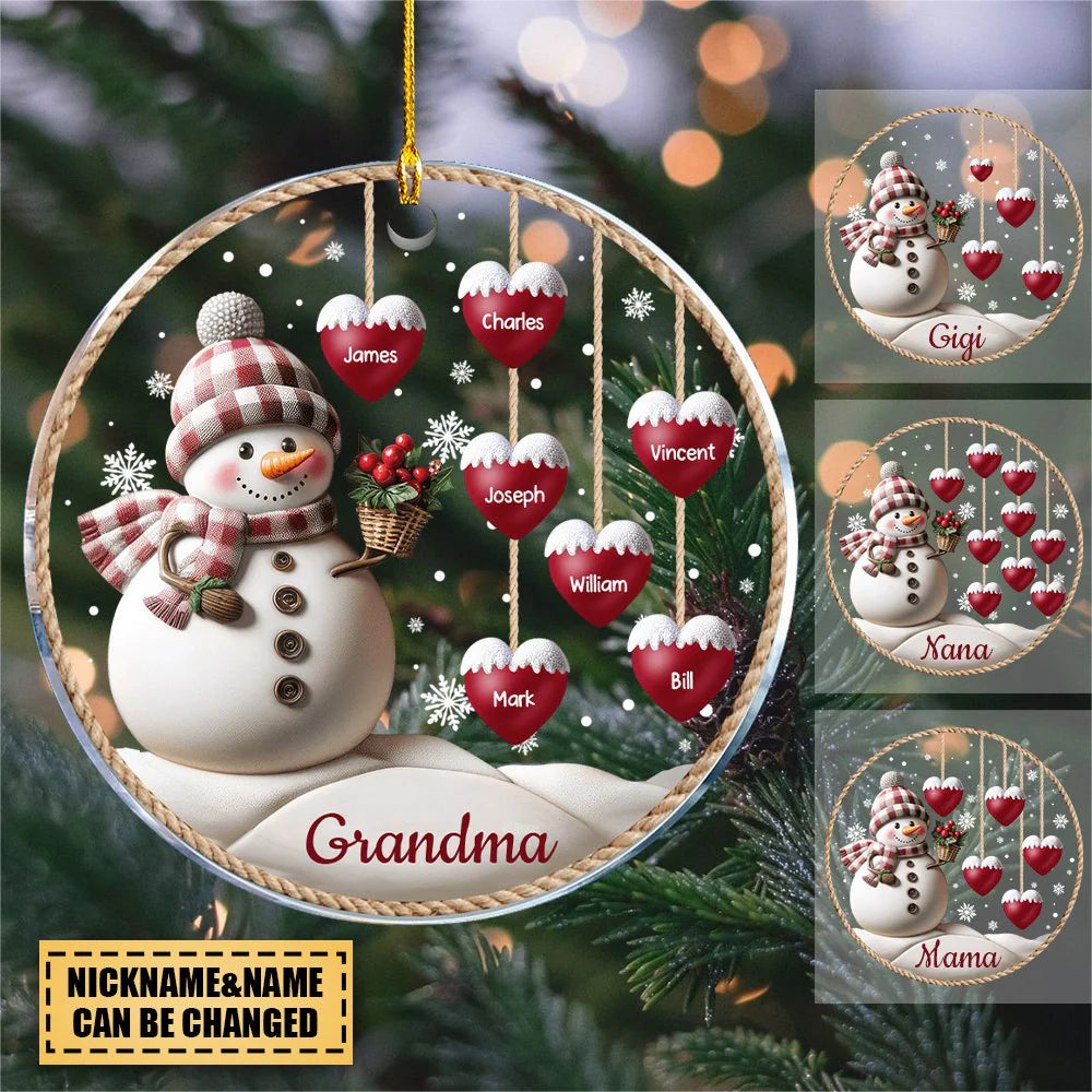 Happy Christmas Snowman with Sweet Heart Hanging - Personalized Ornament, Plaque, Sign, and Sticker - Perfect Gift