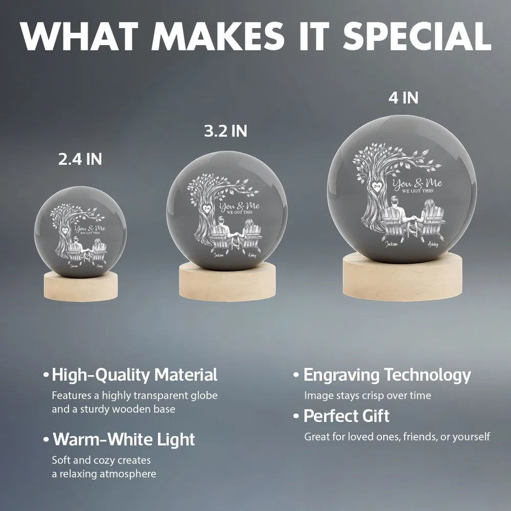 Personalized Globe Lamp with You & Me Couple Under Tree Design - Cozy Romantic Night Glow, Unique Gift for Couples