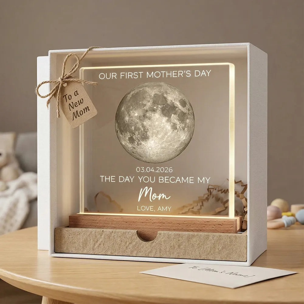 Personalized Moon Phase Block LED Light Plaque for First Mother's Day - Unique Gift for a New Mom, Warm Cozy Night Light