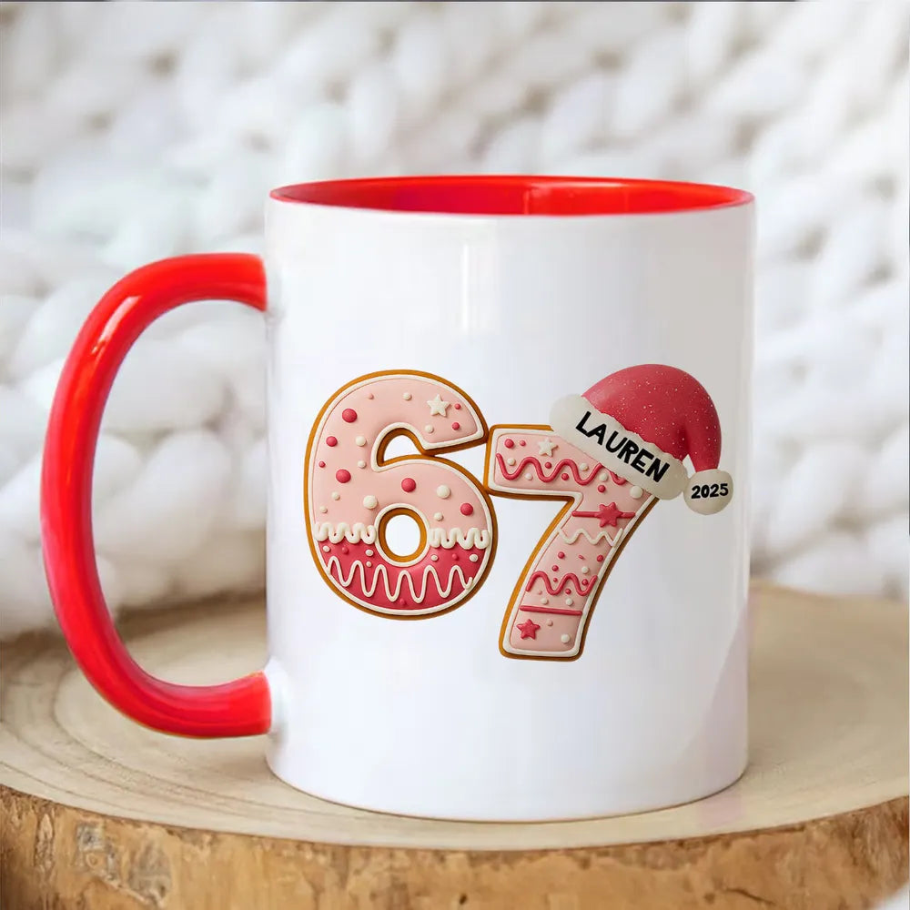 Personalized β67β Christmas Mug with Cute Cookie Design, Custom Name Holiday Gift for Kids, Teens & Grandkids