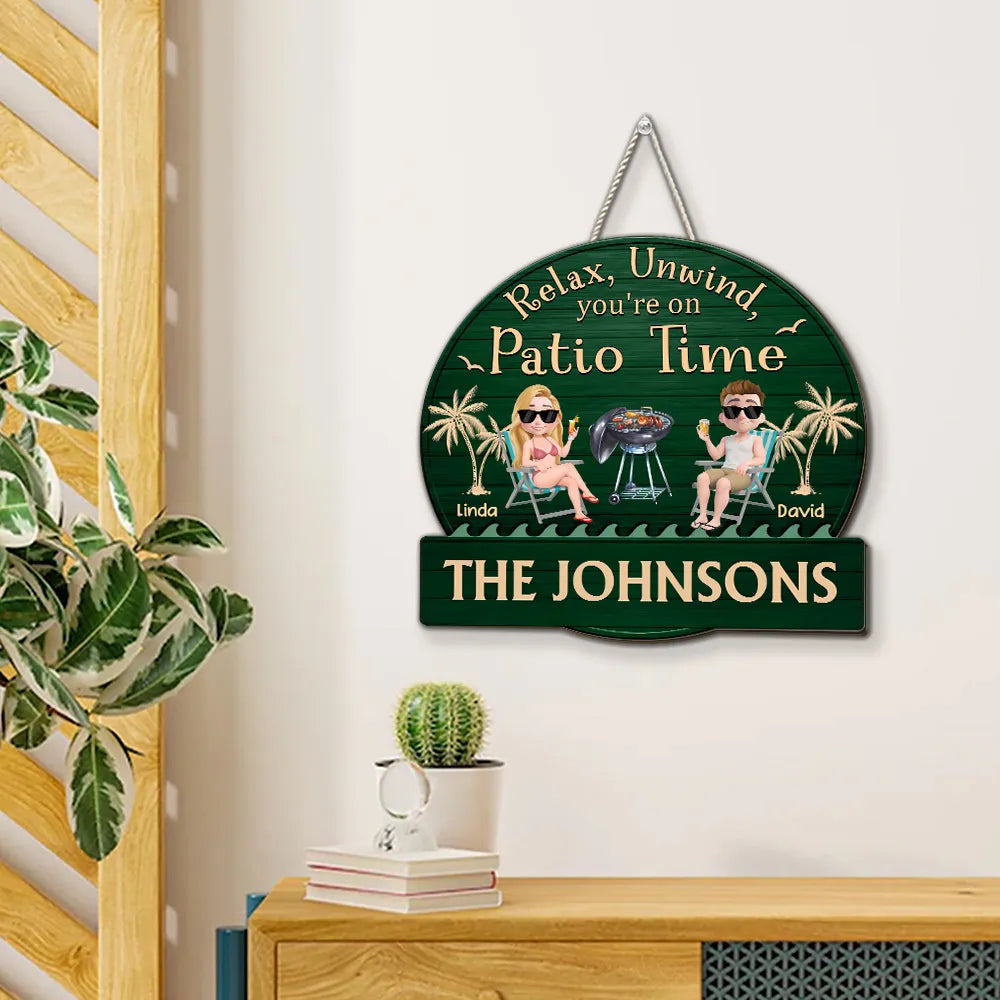 Personalized Wooden Patio Sign, Relax and Unwind Theme, Family Gift