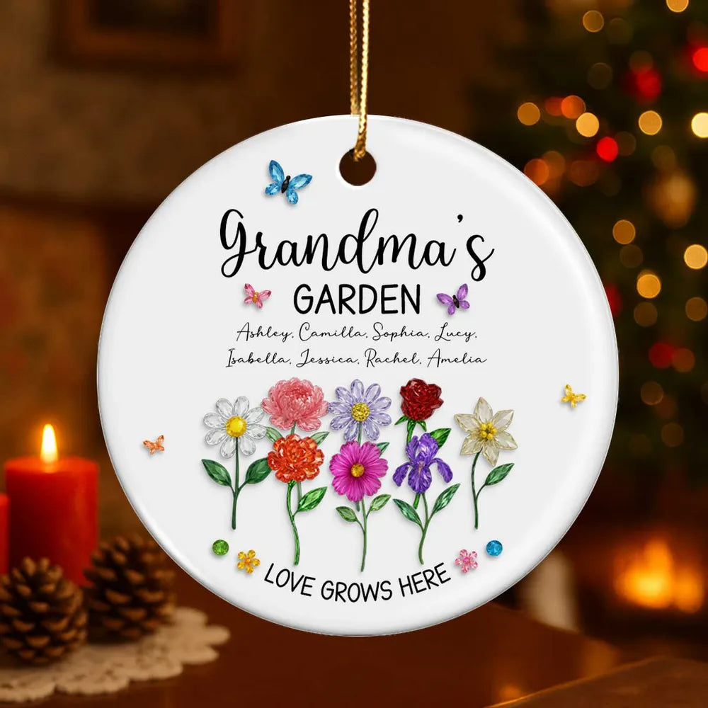 Grandma’s Garden Ceramic Ornament — Love Grows Here, a Beautiful Gift Full of Blooming Memories