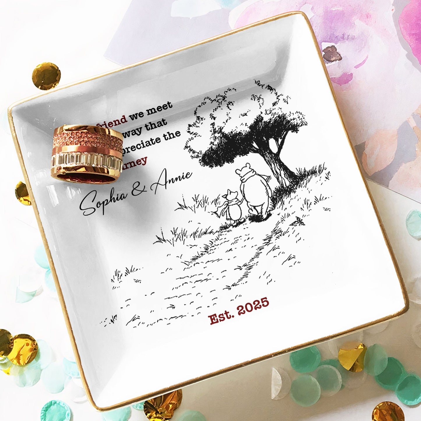 Personalized Jewelry Dish for Best Friend β Custom Friendship Journey Ring Holder, Modern Keepsake Gift Tray