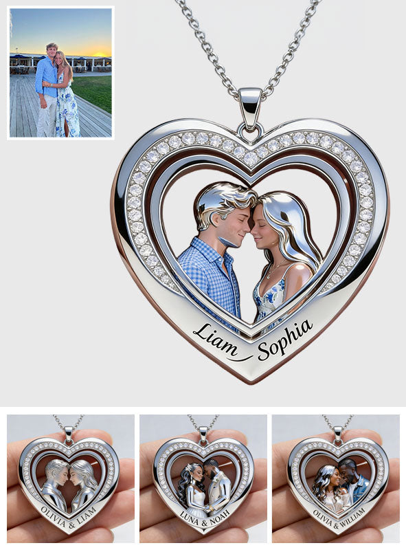 Forever & Always Heart - Couple Shaped Metal Pendant Necklace