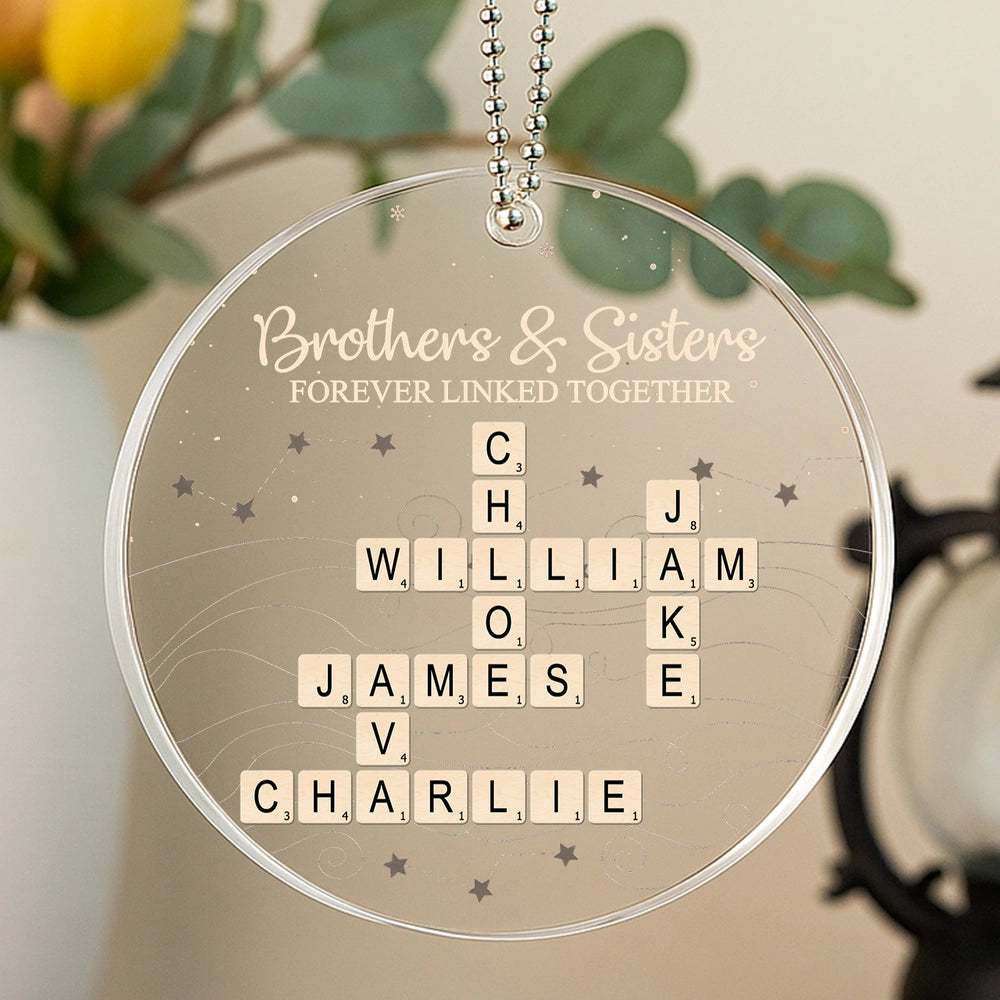 Family Bond Acrylic Ornament with Scrabble Puzzle Design β A Meaningful Christmas Gift for Siblings