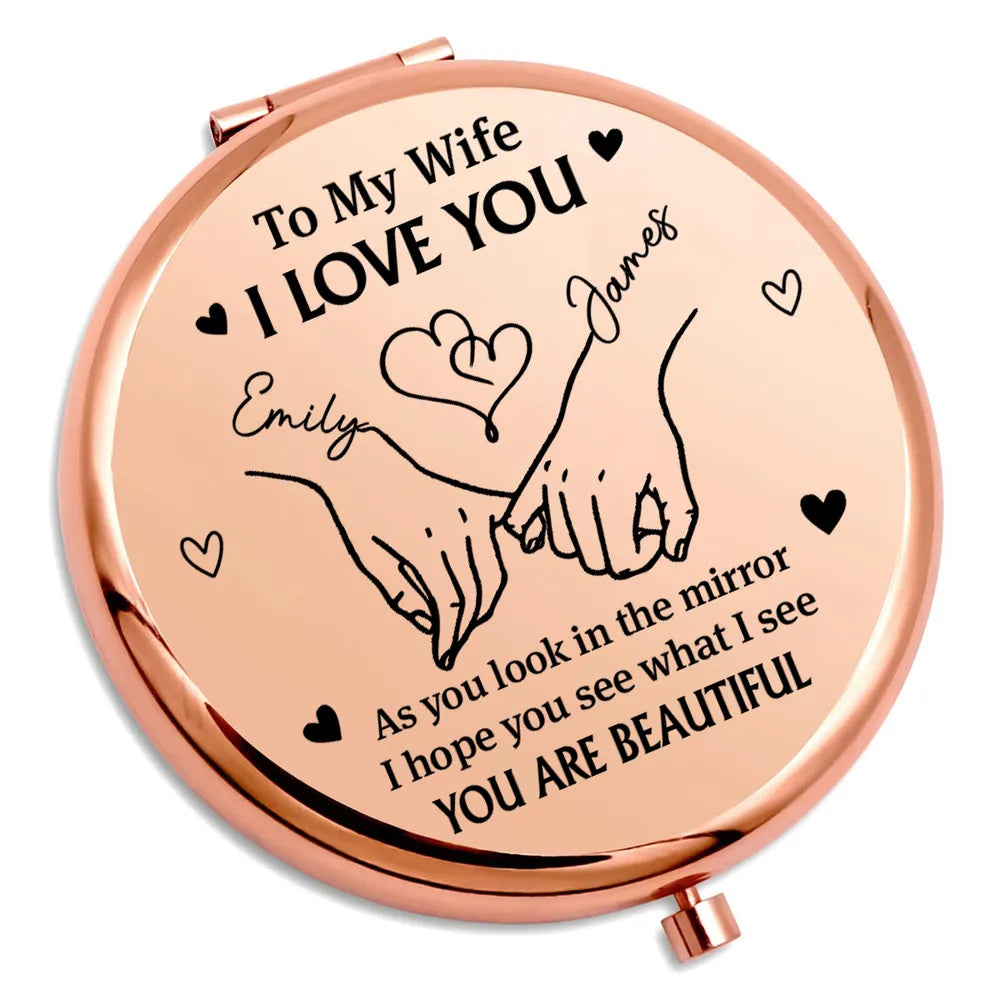 To My Wife I Love You Metal Compact Mirror, Personalized Romantic Keepsake, Pocket Mirror She'll Carry Daily, Unique Gift