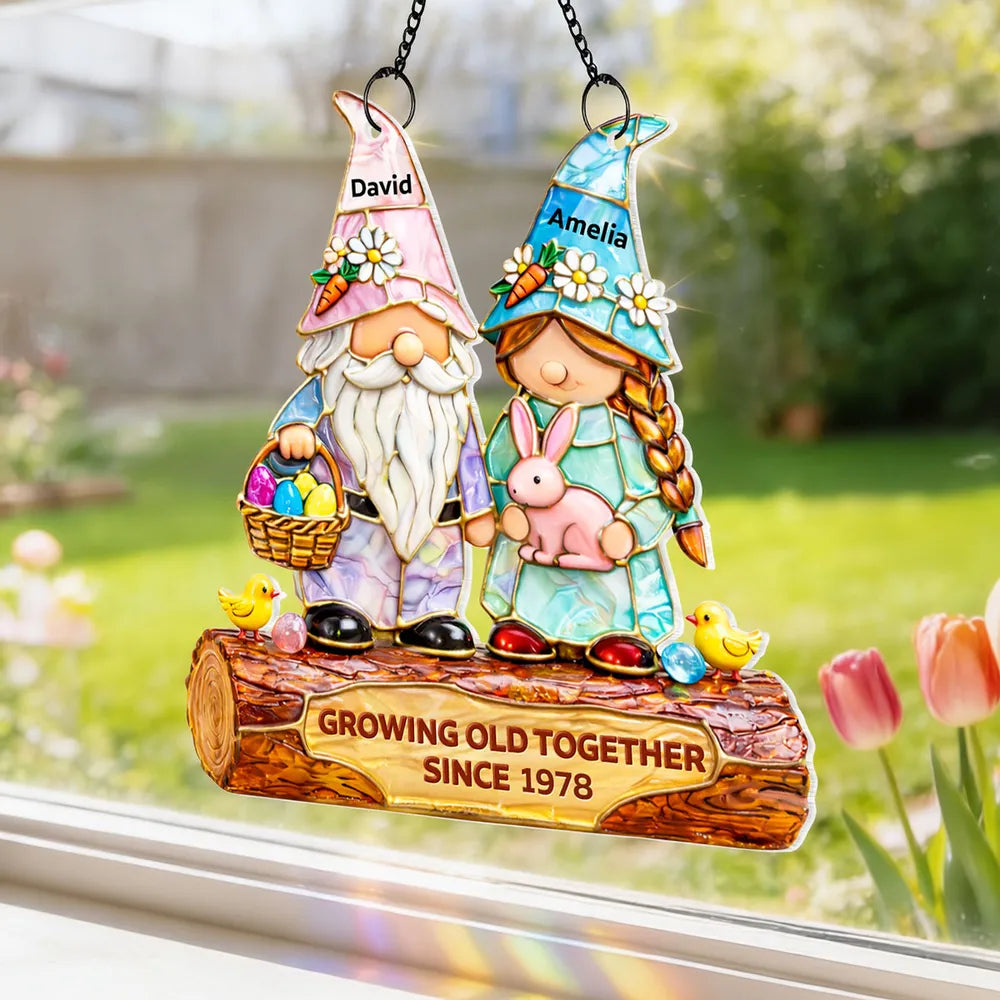 Personalized Acrylic Suncatcher Ornament Cute Gnome Couple Window Decor, Sunlit Colorful Display, Unique Anniversary Gift