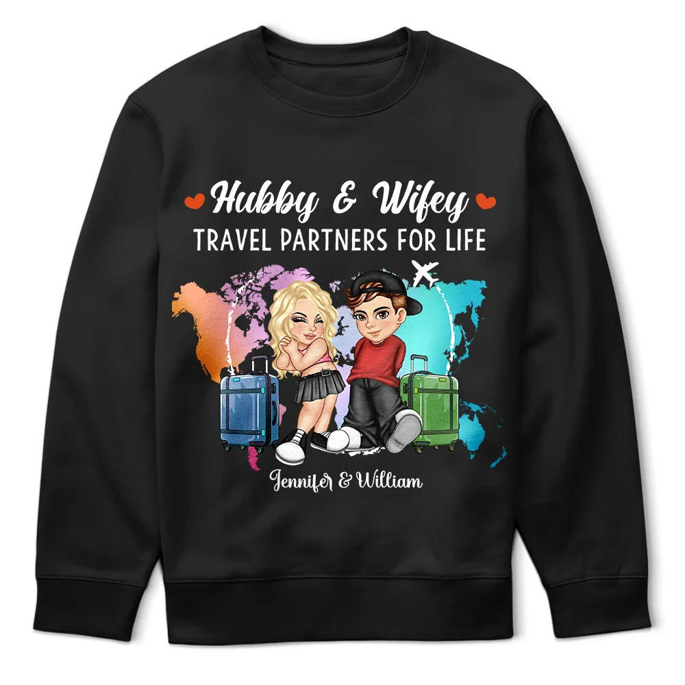 Hubby & Wifey Travel Theme T-Shirt – Personalized Couple Clothing
