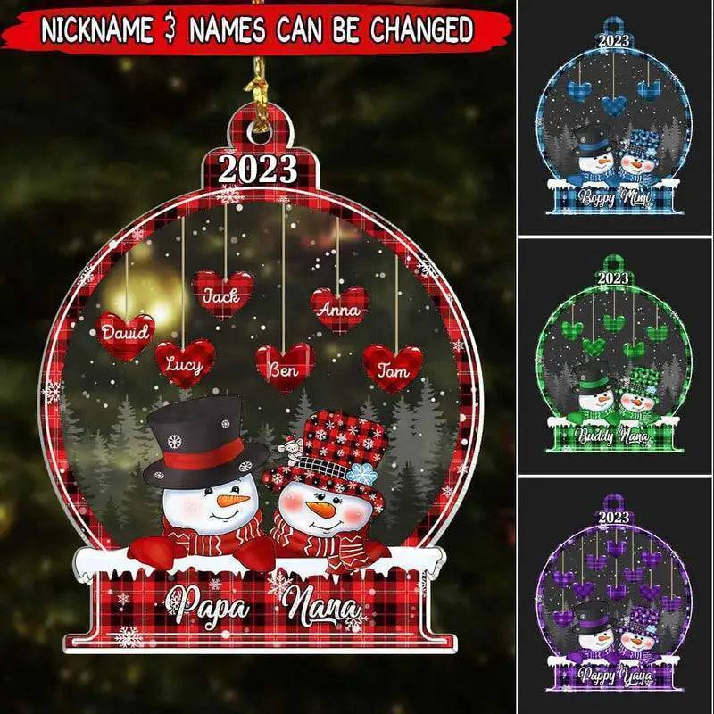 Sparkling Christmas Snowman Grandma Mom Heart Kids In Snowball Personalized Ornament