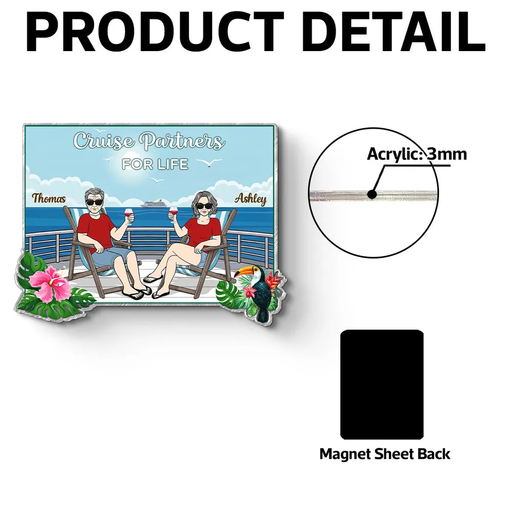 Personalized Acrylic Magnet Cruise Partners For Life, Relaxing Couple on Deck, Unique Cruise Door Gift