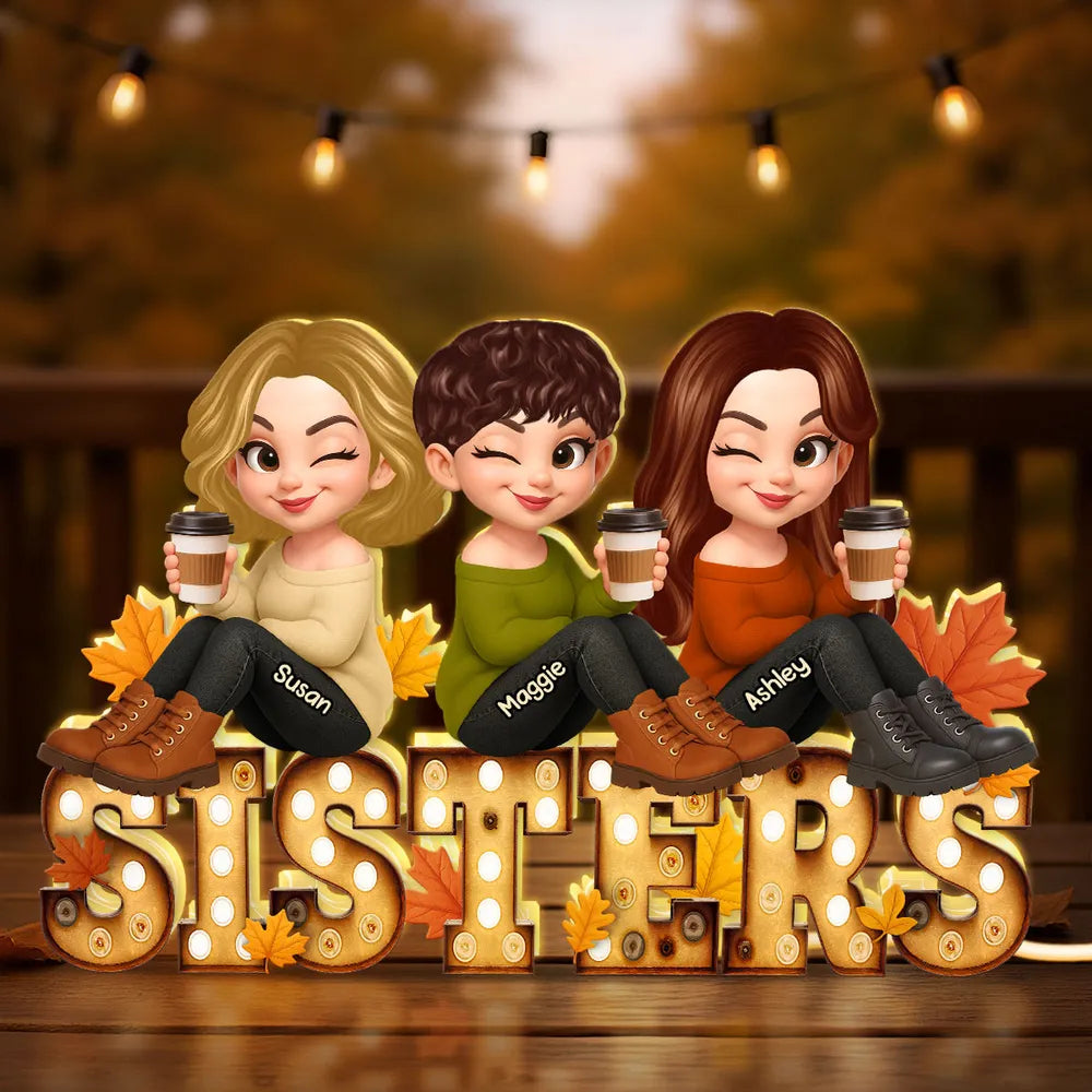 Personalized Sisters Acrylic Light Box with Cute Cartoon Design, Warm Glow Bedroom Lamp, Unique Gift for Best Friend Sisters
