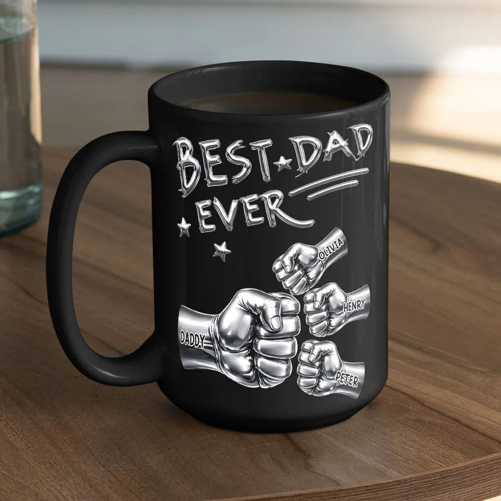 Personalized Best Dad Ever Full Color Mug, Custom Fist Bump Design for Coffee Time, Unique Gift for Dad