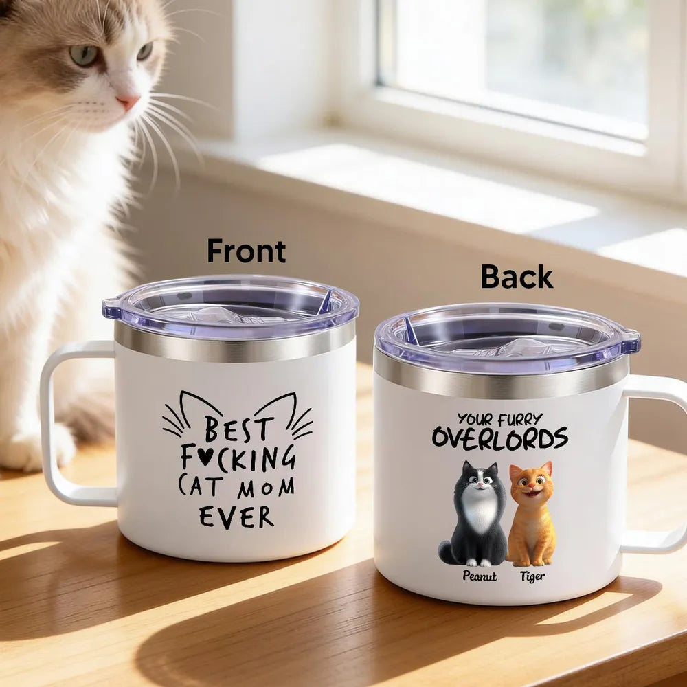 Personalized Stainless Steel Coffee Mug for Cat Mom, Funny Cat Quote and Custom Cats, Unique Mother's Day Gift