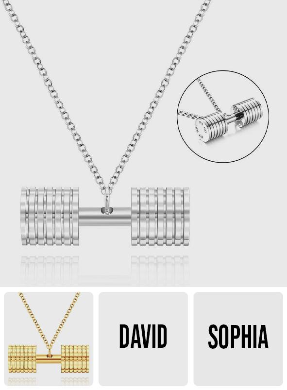 Personalized Engraved Weightlifting Small Barbell Necklace