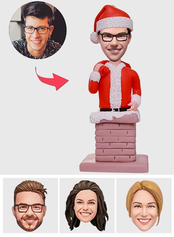 Santa In The Chimney Custom Bobbleheads With Engraved Text