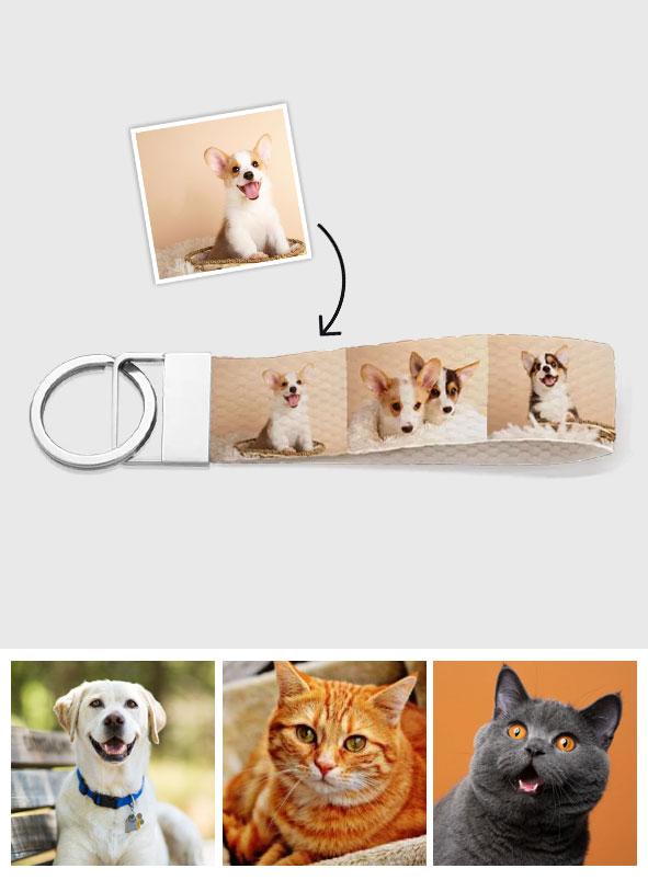 Pets Dogs Cats Lovers - Personalized Dog Photo Wristlet Keychain